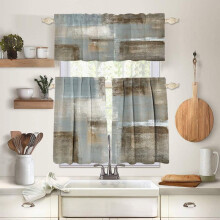 Brown Gray Kitchen Curtains and Valances Set 3 Piece for Windows Beige Kitchen Window Curtains Set,Modern Abstract Art Valances for Living Room,