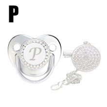 Nrmvnmi Baby Pacifier and Clips with Rhinestones Silver Bling 26 Letters Initials Personalized Baby Infant Newborn Pacifier