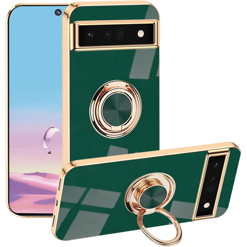 Google Pixel 6A Case Silicone Ring Holder Magnet Dark/Green 9122141675747