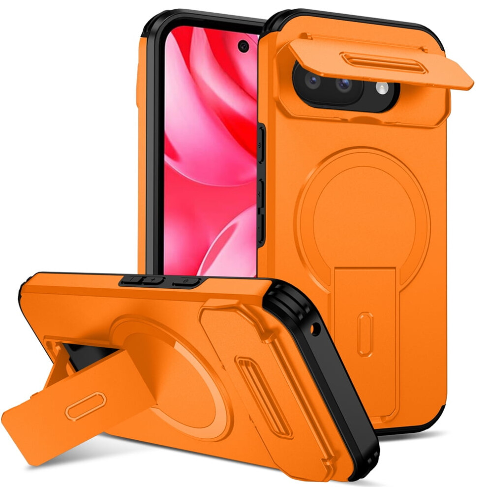 Google Pixel 9A 6.3" Case With Invisible Fold Holder, Magsafe Charging, Sliding Camera Cover, Shockproof & Dropproof – Orange 9327961760073