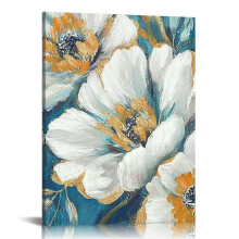 Bedroom Flower Canvas Wall Art: Living Room Abstract Blue Lily Floral Print Painting Modern Botanical Nature Picture Contemporary 12x16 in