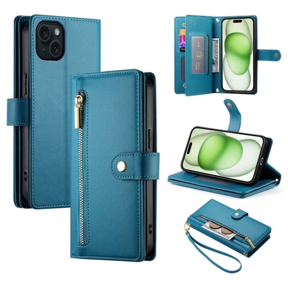 Iphone 15 Plus Leather Wallet Case With Multi-Card Blue 913211585306