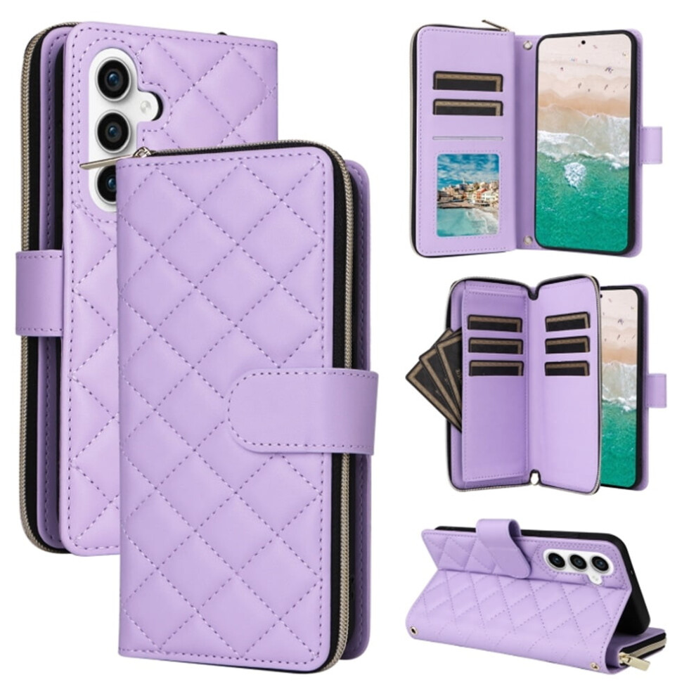 Magnetic Flip Wallet Case For Samsung Galaxy S23 Fe 5G Â 9-Card Slots, Zipper Pocket, Detachable Shoulder & Wrist Straps Purple 9327961762336