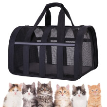 Portable Breathable Pet Carrier Bag for Small Dogs & Cats, Collapsible Soft-Sided Travel Case (Black-S)