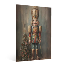 Vintage Notenkraker Muurdecoratie – Ingelijste Canvasprint, Feestelijke Kerstdecoratie voor Woonkamer, Keuken, Slaapkamer (Geschikt voor