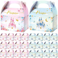 Nezyo Princess and Prince Treat Boxes - Pink & Blue Crown Cardboard Goodie Boxes for Boy Girl Birthday(24 Pcs,Prince and Princess)