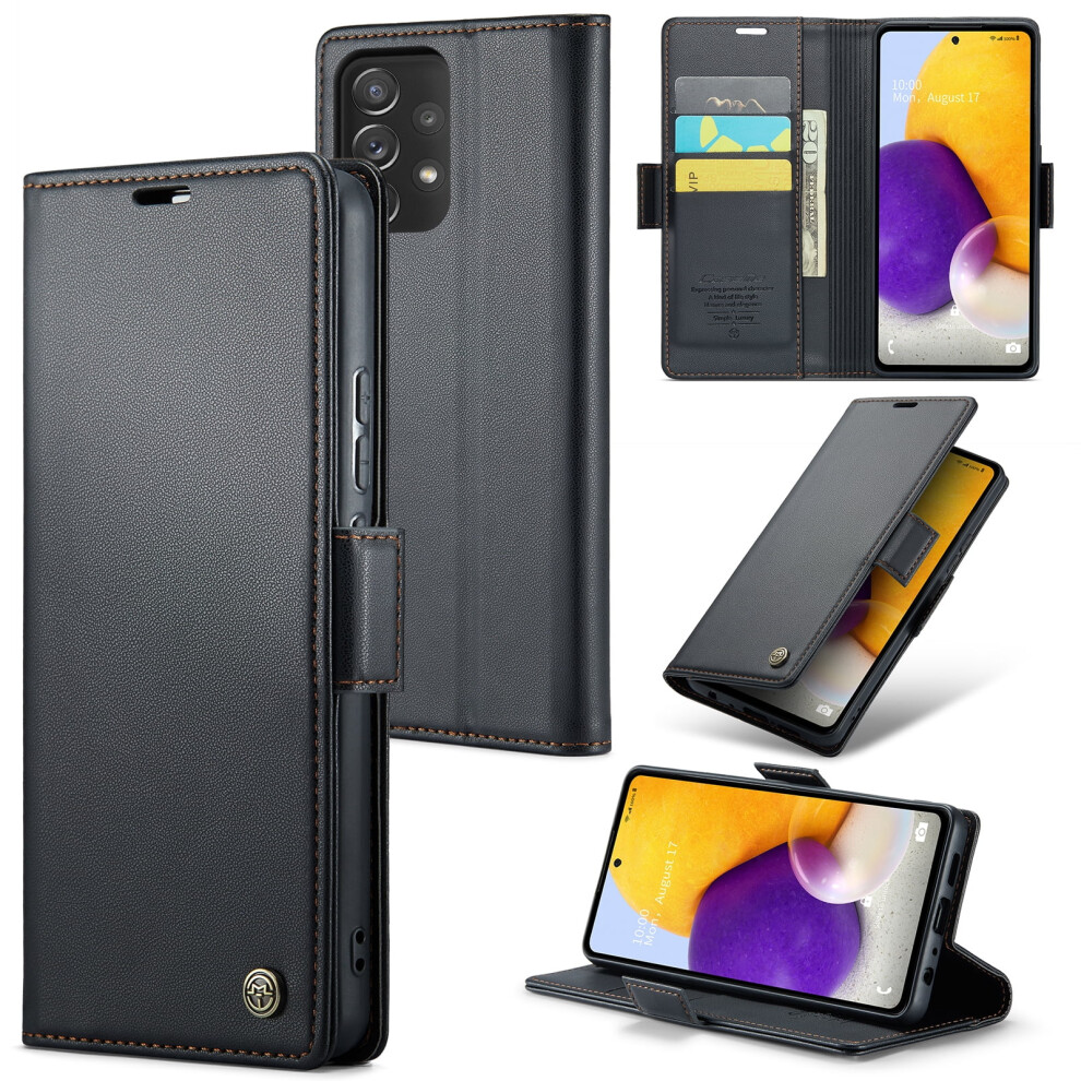 Caseme Leather Wallet Case For Samsung Galaxy A72 – Rfid Blocking, Magnetic Clasp, Kickstand, Black 9353595676077