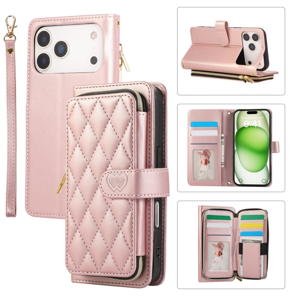 Leather Wallet Case For Iphone 17 Pro Max 6.9" With Strap 975221423351