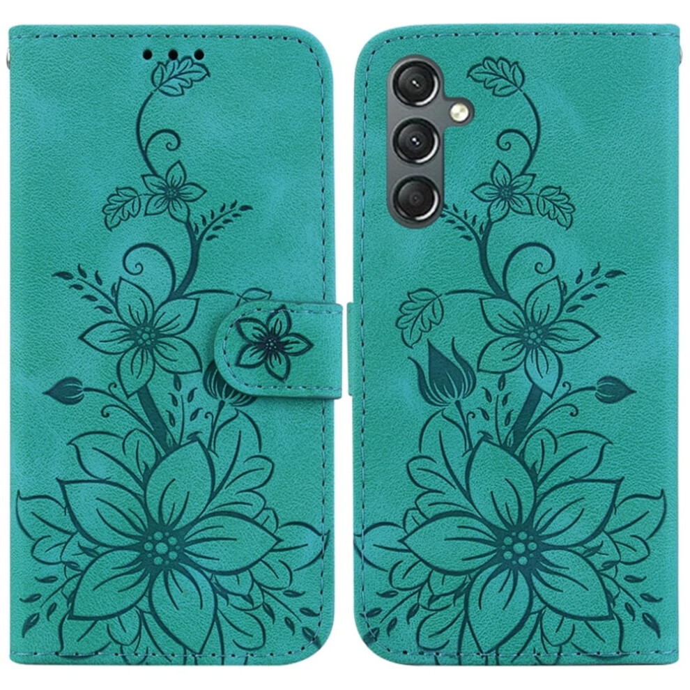 Lily Embossed Pu Leather Flip Wallet Case With Magnetic Closure & Card Slots For Samsung Galaxy S23 Fe 5G 6.4", Green 9353595675827