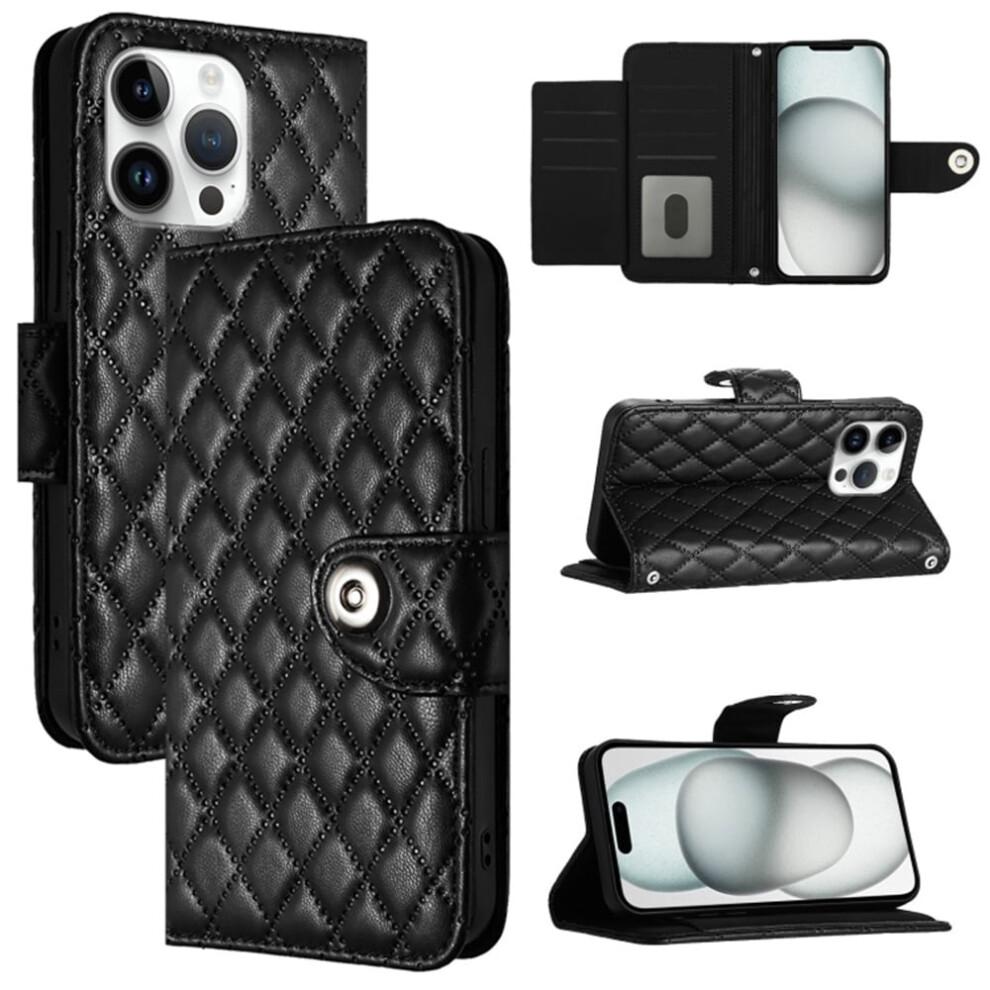 Argyle Pu Leather Wallet Case For Iphone 16 Pro Max Â Magnetic Flip, 7-Card Slots, Detachable Wrist Strap, Black 9353595674707