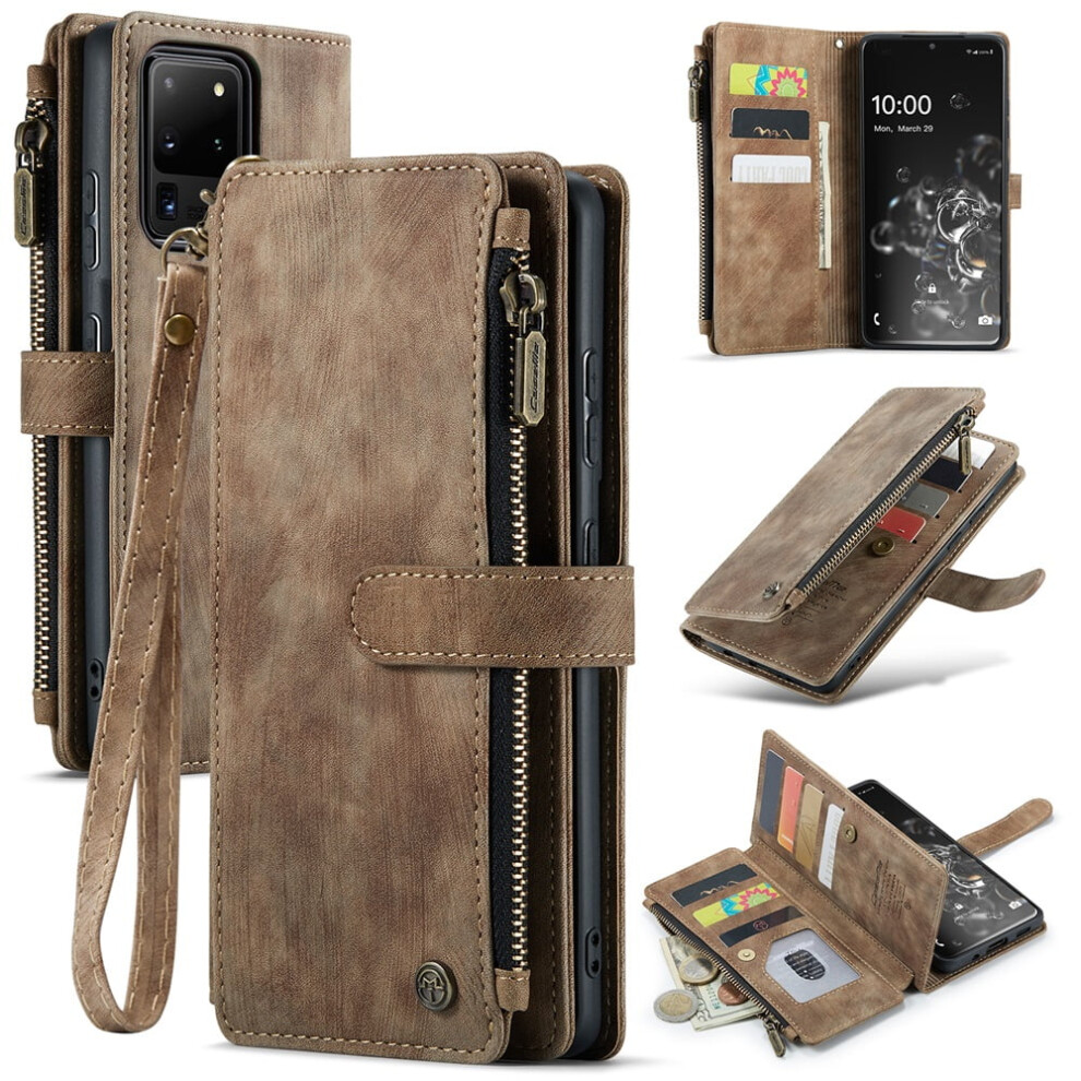 Caseme Wallet Case For Samsung Galaxy S20 Ultra Â Pu Leather Magnetic Flip, Lanyard Strap, Zipper Card Holder, Compatible With Galaxy S20 Ultra 6.9" 9353595674110