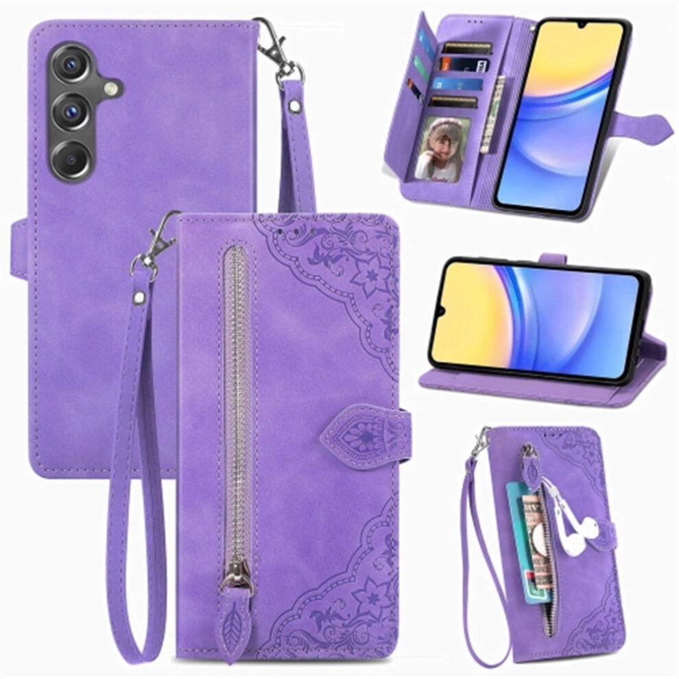 Compatible With Samsung Galaxy A15 6.5" Wallet Case Â Pu Leather Magnetic Flip, Lanyard, Wristlet & Zipper Card Holder 9353595674448