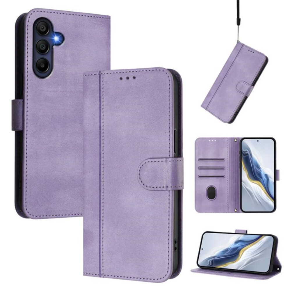 Flip Leather Tpu Wallet Case With Card Holder & Wrist Strap For Samsung Galaxy A55 5G 6.6" Â Shockproof Purple 9353595675377