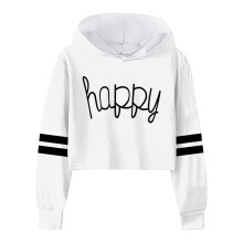 Girls' Casual Hooded Sweatshirt with Letter Print & Stripes – Compatible with Teens, Crop Top Style