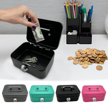XiYing Small Metal Cash Box with Lock and Handle, 4.53 X 3.78 X 2.28 Inch Portable Money Organizer for Storage, Includes 1 Key