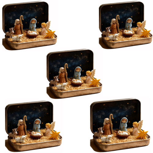Mini Christmas Nativity Set Religious Decoration 5 Pieces