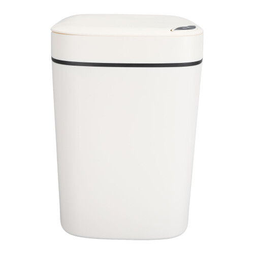 Battery Powered Automatic Garbage Can Touchless Motion Detection Slim Space Saving Design Waterproof Odor Locking Lid Bathroom Friendly White 1