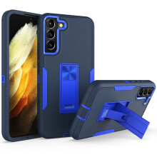 Kompatibelt med Samsung Galaxy S22 Cover med støtteben – Kraftigt 2-i-1 Hybrid Robust Stødsikkert Cover, Sort+Marineblå