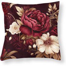 Capa de almofada decorativa em cetim com estampa floral bordô, 45,7 cm x 45,7 cm (18" x 18"), zíper invisível, compatível com enchimentos padrão
