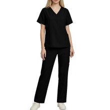 Dámsky oblek pre zdravotnú sestru asdoklhq Plus Size Scrubs, pohodlný strih, jednofarebný, s krátkym rukávom, vreckom a výstrihom do V,