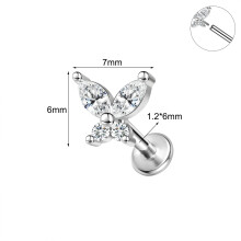 Labret-Lippenstecker aus Edelstahl, 16 g, Zirkonia, Tragus-Ohrringe im Medusa-Monroe-Stil, 7-1/4 Zoll (6 mm)