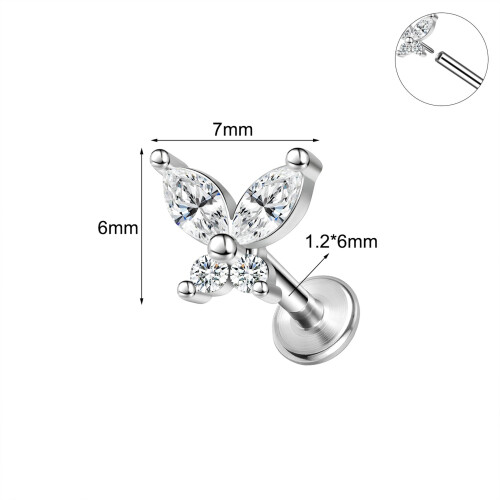Piercing labret em aço inoxidável 16g com zircônia cúbica para tragus, estilo Medusa Monroe - 7-1/4 polegadas (6 mm)