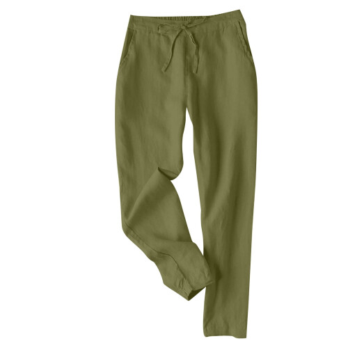 Γυναικείο Casual Slim Ριχτό Παντελόνι από Βαμβάκι και Λινό με Ελαστικό Κορδόνι μέχρι