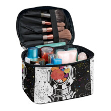 Reiscosmetica- en toilettas van polyester voor dames, handige make-up organizer met dubbele ritssluiting, 8,86 x 6,5 x 5,9 inch, met