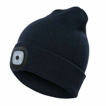 Morttic Unisex LED Beanie Hat med Lys, USB Genopladelig Pandelampe Beanie, Gaver til Børn Drenge Piger Varm Strikket Hue (Marineblå)