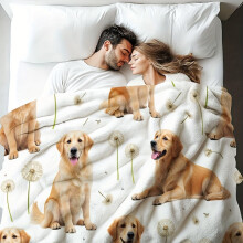 Golden Retriever-filt – Plyschig flanellfilt med valp- och hundtryck, lätt överdrag för soffa/säng året runt, mjuk present till
