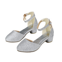 Flickskor Mary Jane Låg Klack Fest Blomma Bröllop Prinsessa Pumps för Små Flickor Silver 12-13 År
