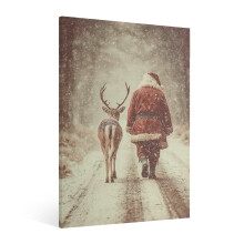 Väggkonst i vintagestil med julskog och jultomte och renar – Inramad canvastavla för vardagsrum, kök, sovrum – Kompatibel med juldekorationer