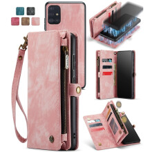 CaseMe Leather Wallet Case for compatible with Samsung Galaxy A51 4G – 2-in-1 Detachable, 8-Card Holder, Zipper Bills Slot, Magnetic, Shockproof,