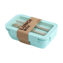 Marmita Bento de Palha de Trigo - Recipiente para Almoço com Talheres e Compartimentos à Prova de Vazamentos para Escritório/Viagem, Verde