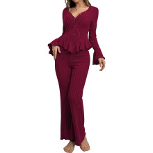 Completo pigiama da donna a maniche lunghe e pantaloni lunghi - Adatto per attività all'aperto e relax in casa - Rosso, taglia M