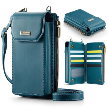 Phone Wallet Bag with Large Capacity Card Slots Cash Zipper Pocket, RFID Blocking Hand Strap and Crossbody Shoulder,Green
