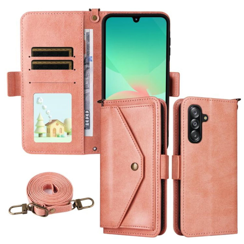Vintage Leather Wallet Case For Samsung Galaxy A16 4G/5G Â Shockproof, Multi-Card Slots, Hidden Button Pocket, Detachable Strap, Pink 9482726161936