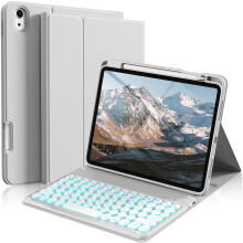 Kompatibel med iPad 10. generation (2022) 10,9" cover + aftageligt Bluetooth-tastatur, tyndt og let design, indbygget blyantholder, hvide firkantede