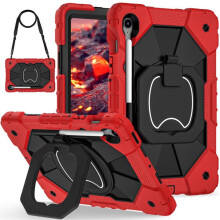 Kraftigt stødsikkert cover til kompatibel med Samsung Galaxy Tab S10FE, S9FE, S9 – Faldsikker silikone+PC, 360 roterende stativ og skulderrem.