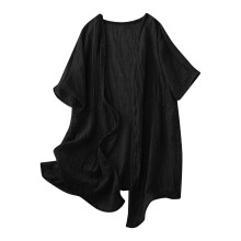 Damen-Leinen-Kimono-Cardigan mit Taschen, leichtes Sommeroberteil, offene Vorderseite, einfarbig, M-XXL, geeignet für Freizeitkleidung