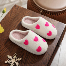Willtoo Unisex Cute Love Heat Slippers Soft Embroidered Plush Fluffy Warm Home Slippers Indoor Outdoor Slippers Couple Shoes