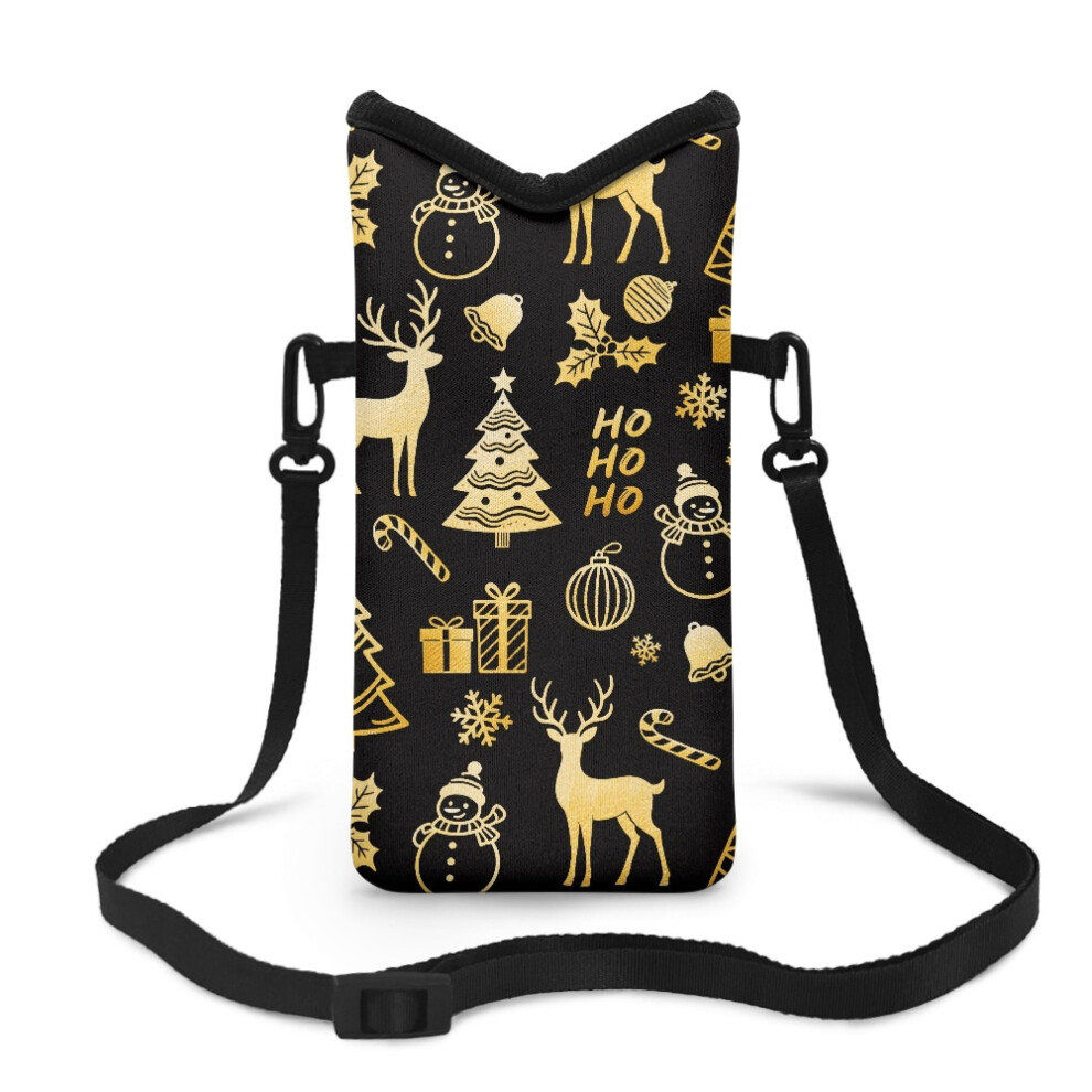 Christmas Neoprene Crossbody Phone Pouch, 4X8", Reindeer Print, Adjustable Strap, Top Opening Â Compatible With Iphone & Android Black/Yellow 9482726163978