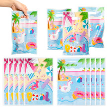 Sacchetti di plastica riutilizzabili con scritta "Piscina", sacchetti regalo per feste per bambini, sacchetti con manici fustellati per riporre
