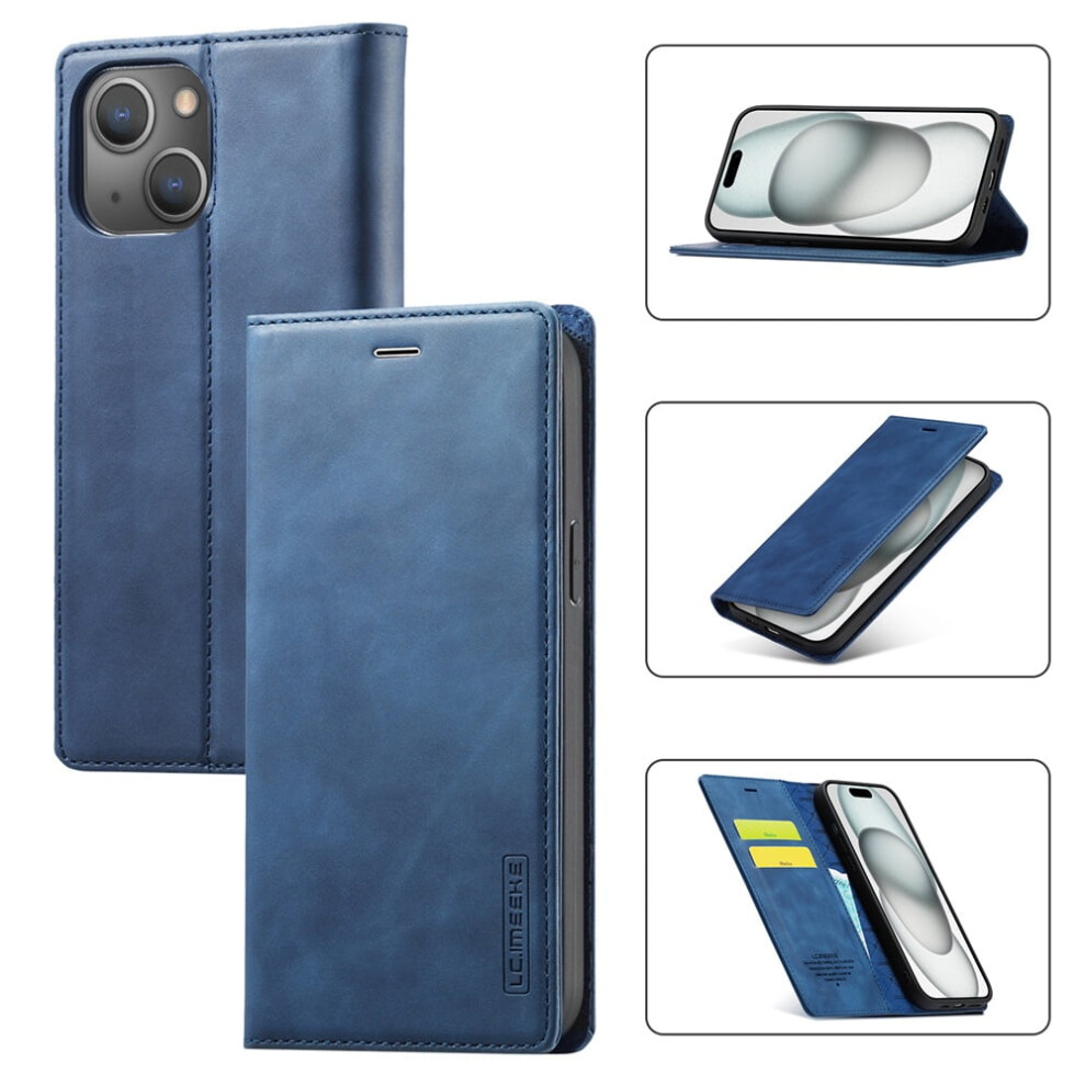 Lc.imeeke Leather Flip Wallet Case For Compatible With Iphone 15 Plus Â Magnetic Closure, Card Holder, Shockproof, Kickstand, Blue 9482726164104