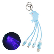 0,6 láb (0,6 láb) 3 az 1-ben többfunkciós töltőkábel – Rövid univerzális USB kulcstartó kábel utazáshoz, Ocean sorozat, áramló fény,