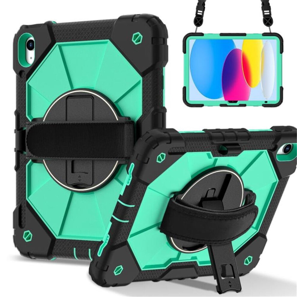 Heavy Duty Shockproof Case For Compatible With Ipad 2025 / 2022 Â Anti-Drop Silicone+Pc, 360 Rotating Handle, Shoulder Strap, Green 9482726163879