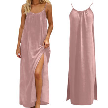 Zomerjurken voor dames: mouwloze jurk met open rug, jurk met split aan de zoom, spaghetti-bandjesjurk, zwierige jurk voor dames, lichtroze jurk voor