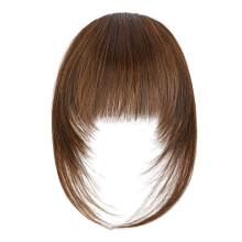 Synthetic Fiber Clip-On French Bangs Extensions for Women, Thick Fringe Hairpieces with Temple Clips, Chocolate, Compatible with All Hair Types
