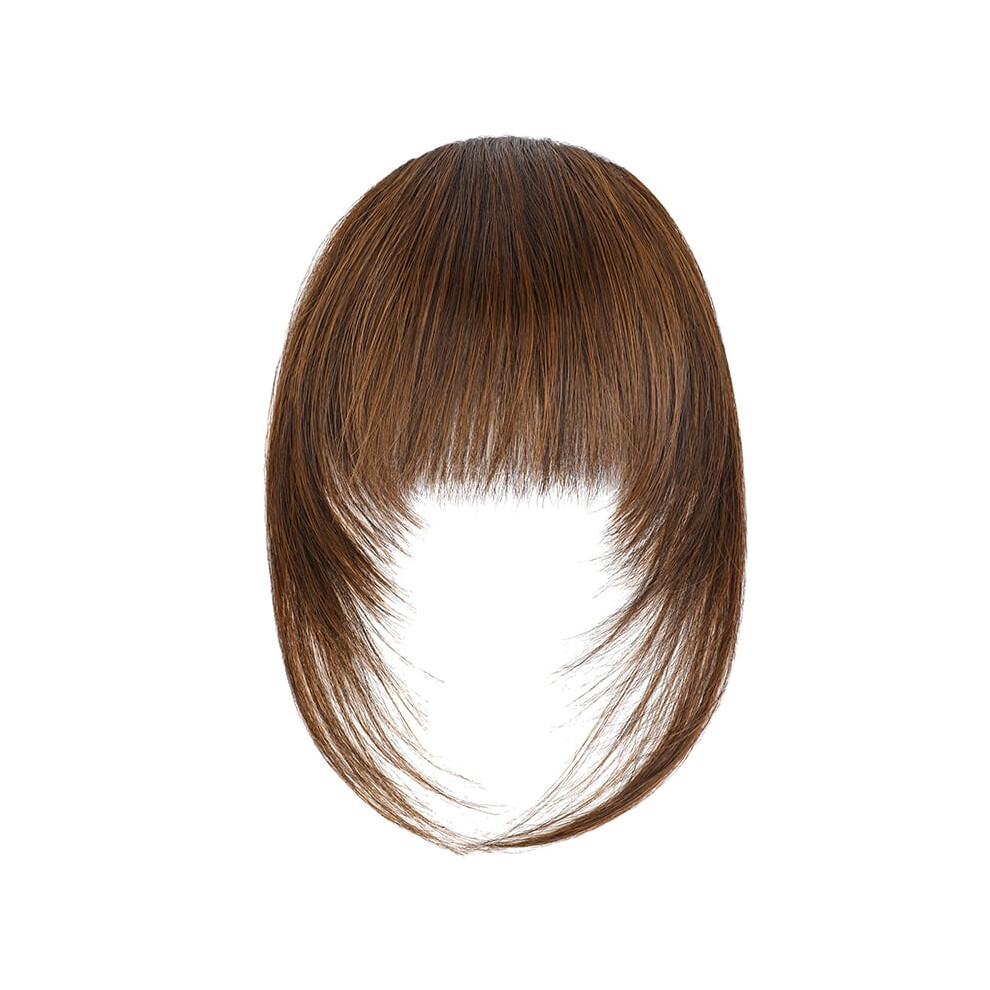 Synthetic Fiber Clip-On French Bangs Extensions for Women, Thick Fringe Hairpieces with Temple Clips, Chocolate, Compatible with All Hair Types