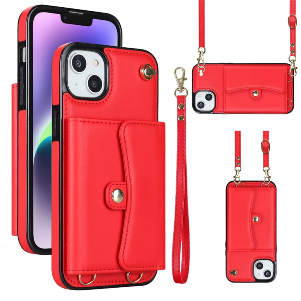 Rfid-Blocking Magnetic Flip Wallet Case For Iphone 15 Â Multi-Card Slots, Detachable Shoulder & Wrist Straps Red 9482726163572